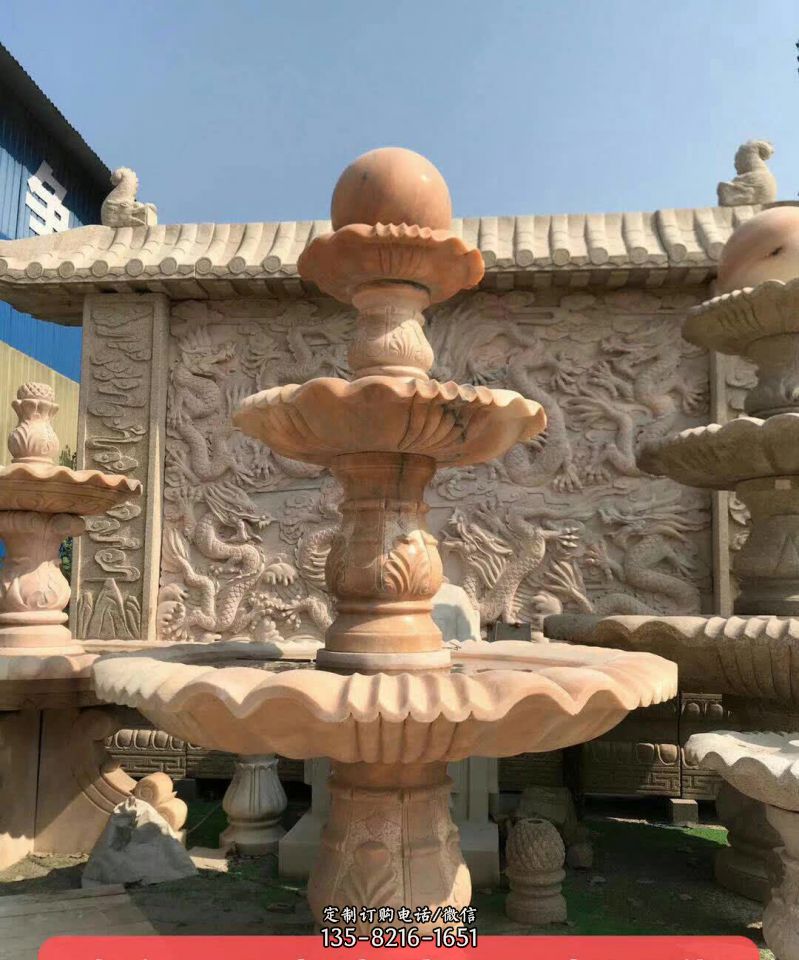 晚霞红风水球石雕喷泉 晚霞红风水球石雕喷泉