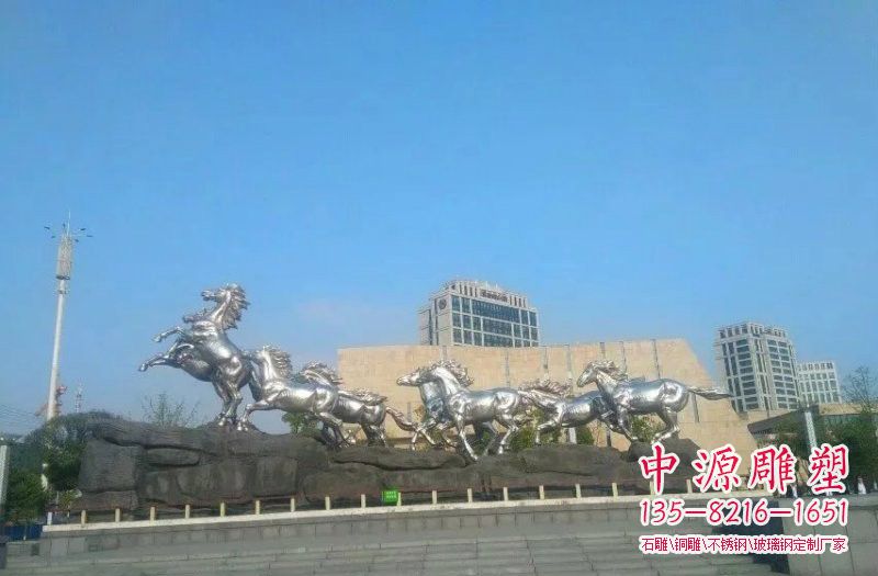 城市不锈钢奔跑的马群雕塑 城市不锈钢奔跑的马群雕塑