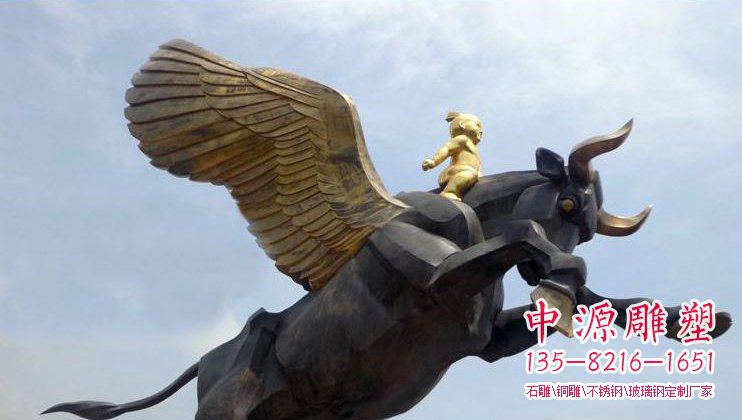 广场骑飞牛的小孩景观铜雕 广场骑飞牛的小孩景观铜雕