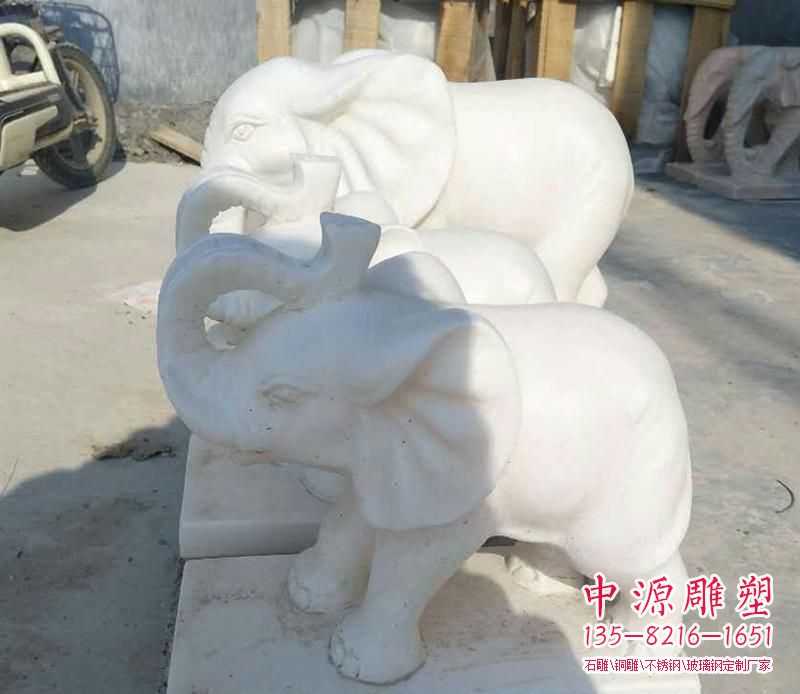 汉白玉招财小象雕塑