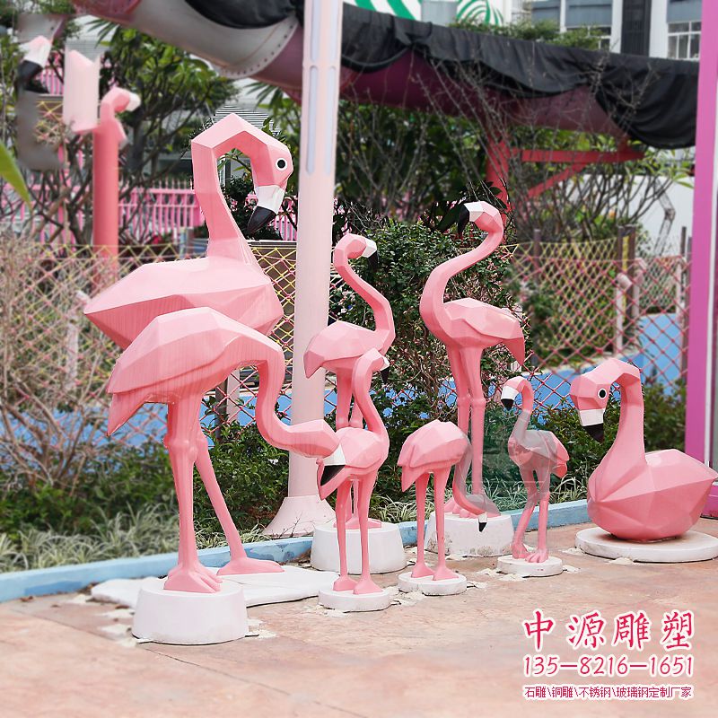 几何块面玻璃钢仙鹤雕塑-红色婚庆商场美陈雕塑