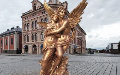 广场户外玻璃钢仿铜情侣爱神雕塑