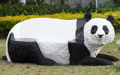园林景区休闲玻璃钢美陈装饰品摆件熊猫座椅雕塑