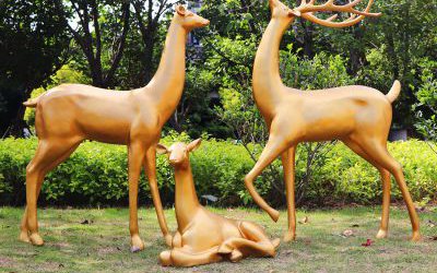 玻璃钢仿铜公园仿真动物一家三口梅花鹿雕塑