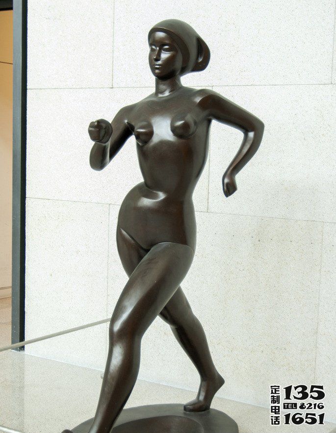 广场竞走抽象女孩人物玻璃钢仿铜雕塑