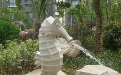 小区摆放玻璃钢创意海马喷泉雕塑