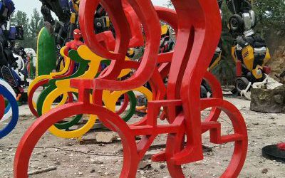 骑车人物玻璃钢体育运动雕像公园喷漆景观摆件