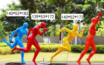 校园操场玻璃钢彩绘运动跑步的人物雕塑