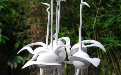 户外景区抽象玻璃钢白色火烈鸟雕塑