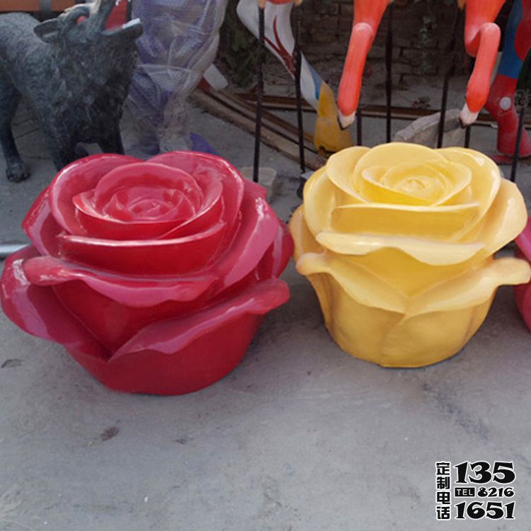 园林玻璃钢彩绘玫瑰花朵雕塑美陈摆件