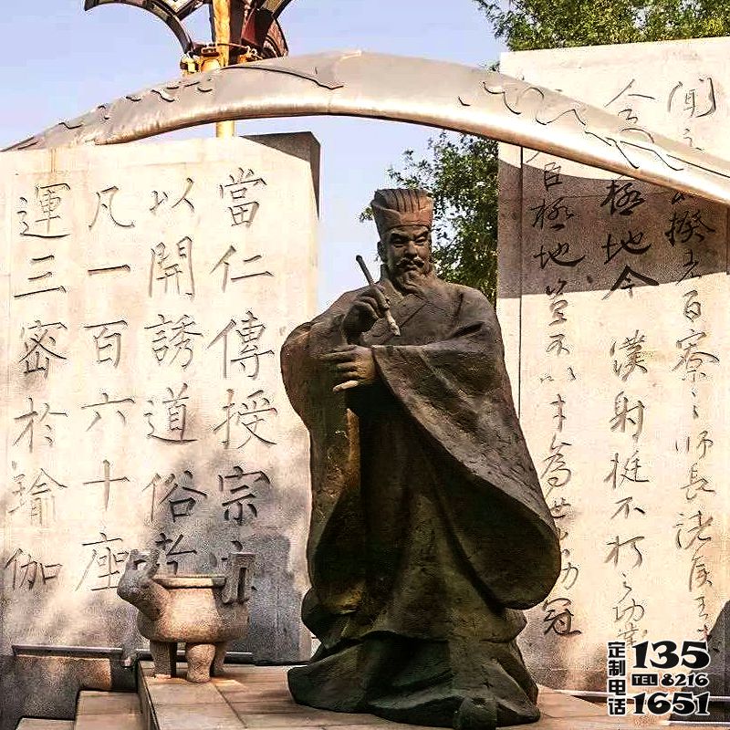 校园摆放的中国古代著名书法家柳公权玻璃钢仿铜雕塑像