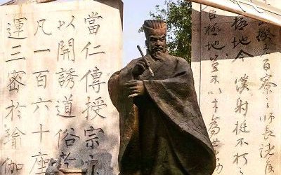 校园摆放的中国古代著名书法家柳公权玻璃钢仿铜雕塑像