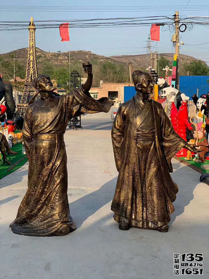 景区玻璃钢仿铜古代诗人李白，杜甫雕塑