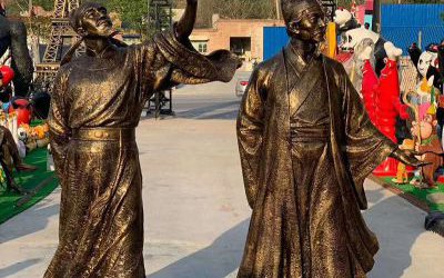 景区玻璃钢仿铜古代诗人李白，杜甫雕塑