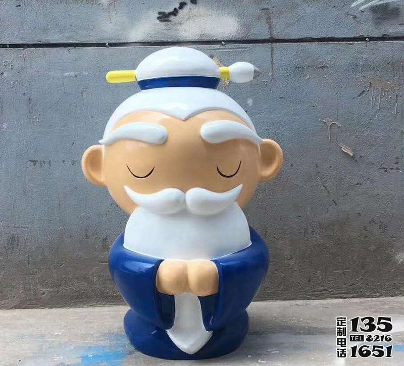 商业街摆放玻璃钢卡通老人公仔雕塑