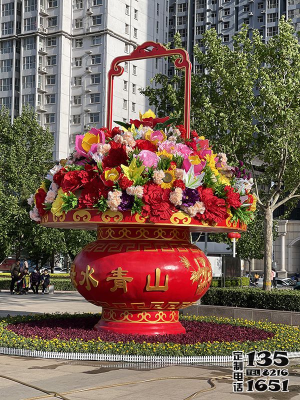 景区广场大型景观装饰品玻璃钢彩绘国庆大花篮雕塑 景区广场大型景观装饰品玻璃钢彩绘国庆大花篮雕塑