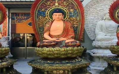 寺庙供奉玻璃钢彩绘三圣雕塑