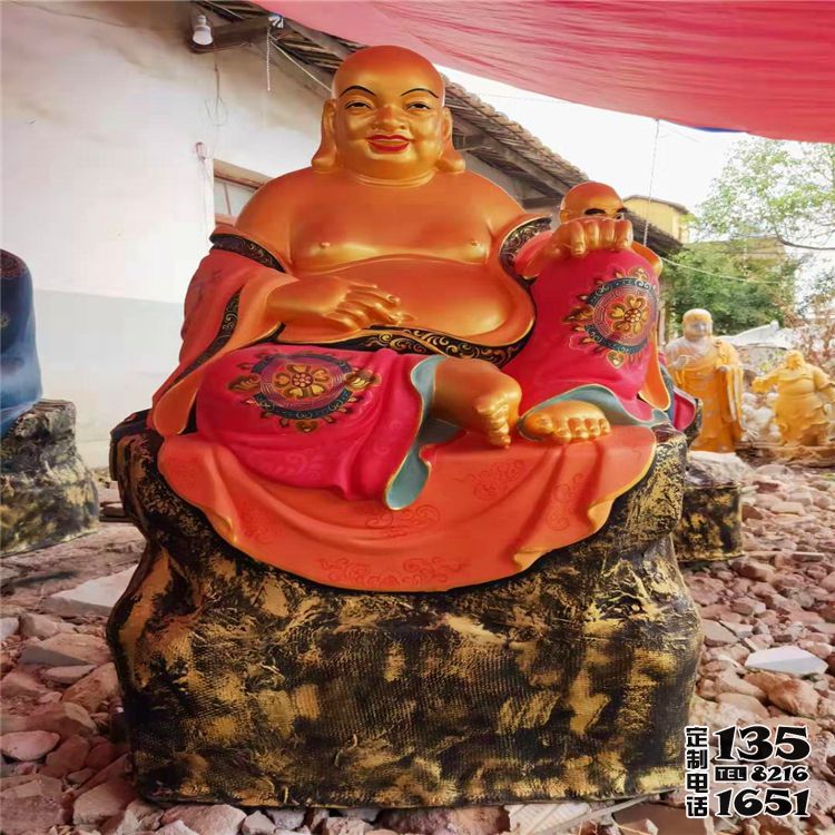 玻璃钢彩绘大肚子笑佛寺庙供奉十八罗汉雕塑 玻璃钢彩绘大肚子笑佛寺庙供奉十八罗汉雕塑