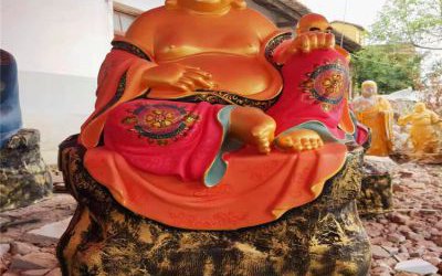 玻璃钢彩绘大肚子笑佛寺庙供奉十八罗汉雕塑