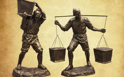 园林景观农耕挑担子人物玻璃钢雕塑