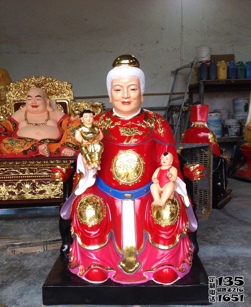 桃花圣母教主玻璃钢彩绘寺庙供奉十二老母雕塑