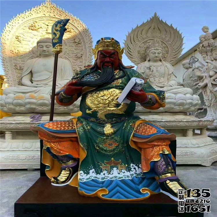 玻璃钢彩绘户外大型佛像看书的关公雕塑 玻璃钢彩绘户外大型佛像看书的关公雕塑
