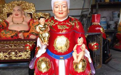 桃花圣母教主玻璃钢彩绘寺庙供奉十二老母雕塑