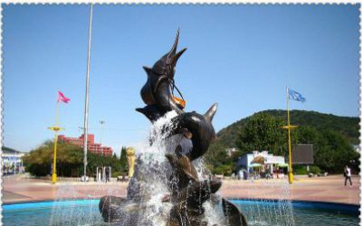 广场户外海豚玻璃钢仿铜喷泉雕塑