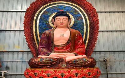 玻璃钢彩绘大型户外景区祭拜三宝佛雕塑