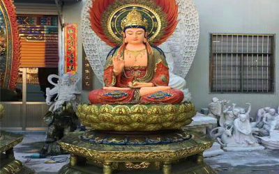 宗教庙宇玻璃钢彩绘三圣雕塑