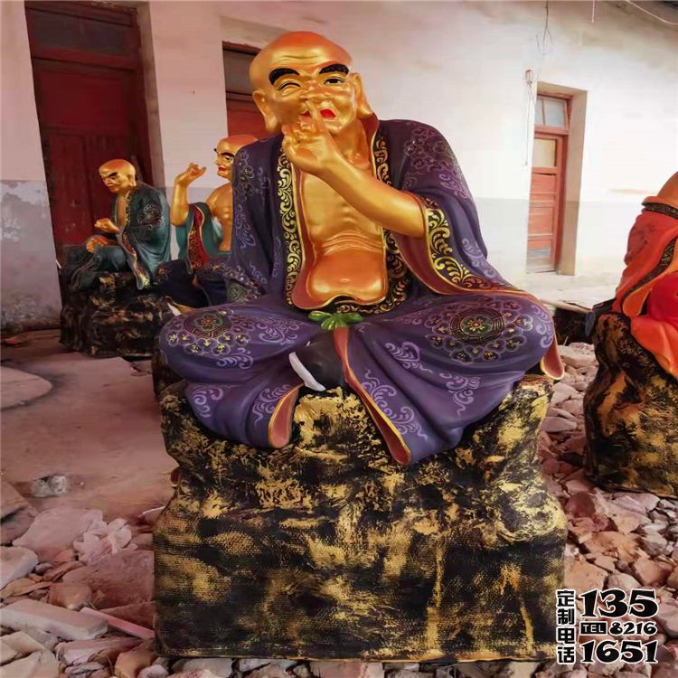 玻璃钢彩绘景区寺庙十八罗汉雕塑 玻璃钢彩绘景区寺庙十八罗汉雕塑