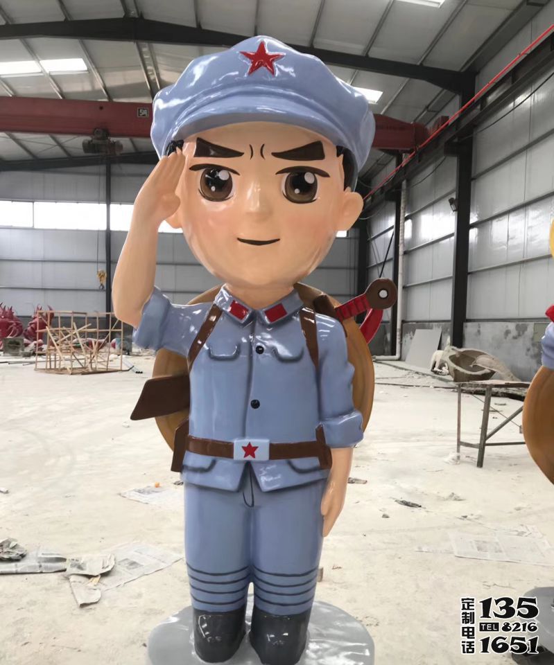 景区卡通玻璃钢彩绘敬礼的小八路军雕塑 景区卡通玻璃钢彩绘敬礼的小八路军雕塑
