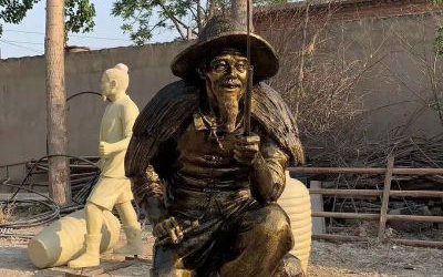 渔翁钓鱼玻璃钢仿铜人物雕塑