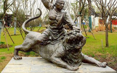 公园景观大型玻璃钢仿铜武松打虎雕塑