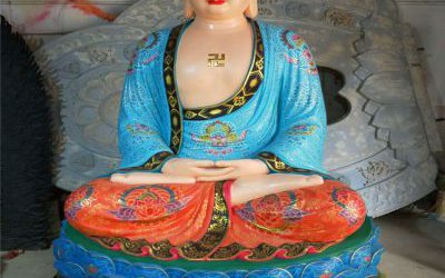 玻璃钢树脂彩绘庙宇供奉的三宝佛雕塑