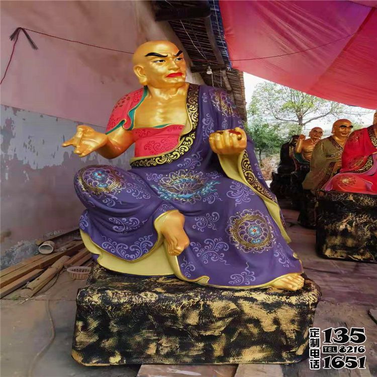 寺庙玻璃钢彩绘大型景观十八罗汉雕塑 寺庙玻璃钢彩绘大型景观十八罗汉雕塑