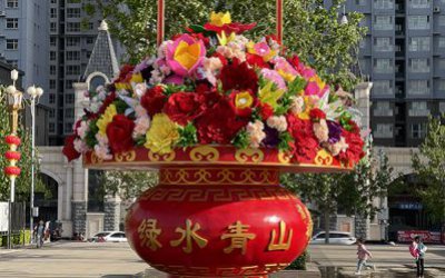 景区广场仿真花朵玻璃钢彩绘大型景观花篮雕塑