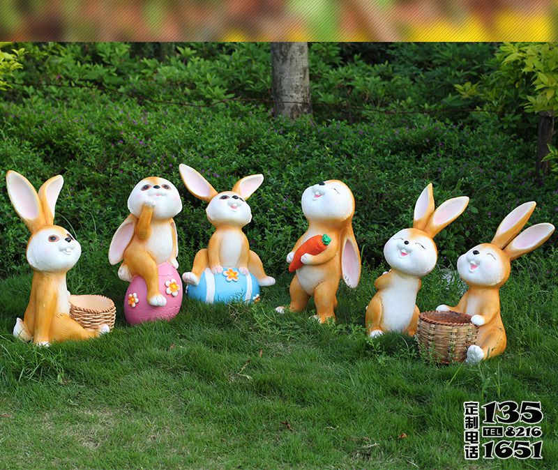 园林景观摆件一群玻璃钢卡通兔子雕塑