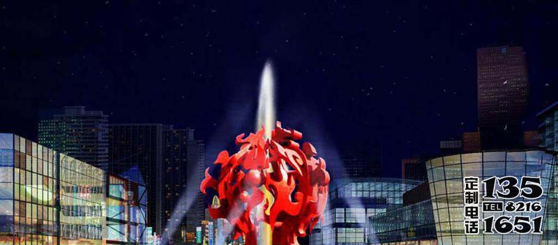 广场抽象红色玻璃钢镂空球雕塑
