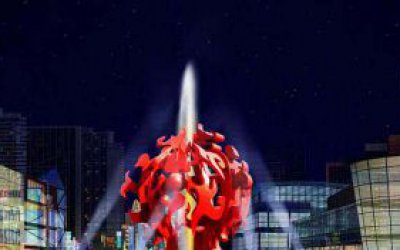 广场抽象红色玻璃钢镂空球雕塑
