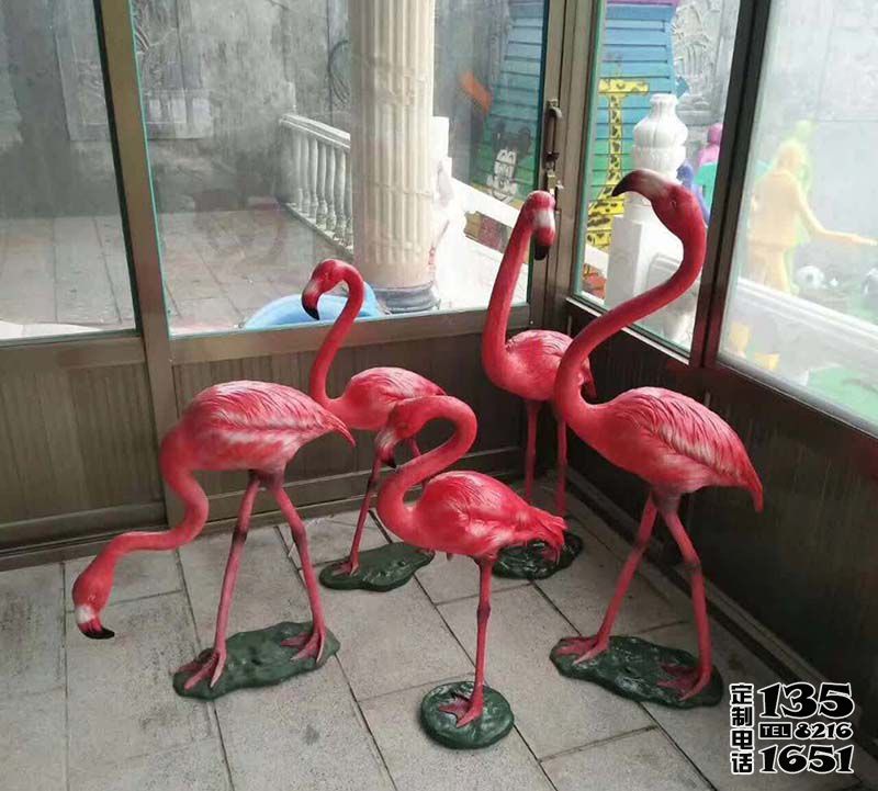 动物园玻璃钢彩绘仿真动物火烈鸟雕塑