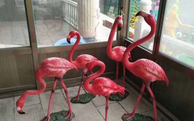 动物园玻璃钢彩绘仿真动物火烈鸟雕塑