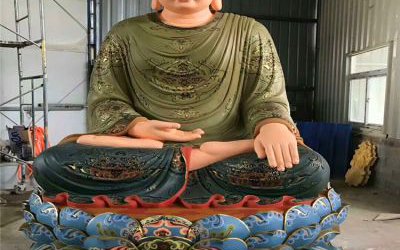 玻璃钢彩绘大型景观三宝佛雕塑