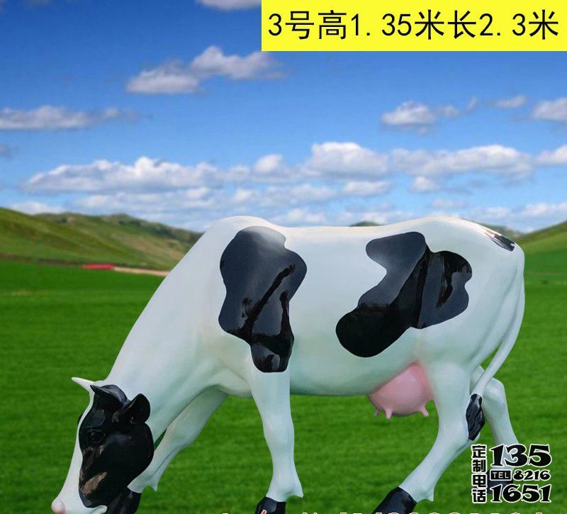 园林草坪一只在吃草的玻璃钢卡通奶牛雕塑 园林草坪一只在吃草的玻璃钢卡通奶牛雕塑