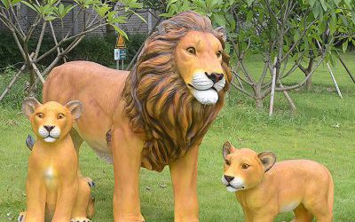 公园草坪玻璃钢大型仿真动物狮子雕塑