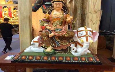 寺庙树脂彩绘菩萨文殊普贤雕塑