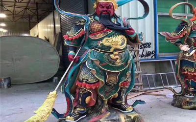 玻璃钢彩绘大型景观寺庙神佛关公雕塑