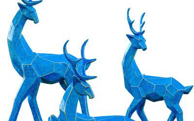 玻璃钢彩绘几何公园景区蓝色鹿雕塑