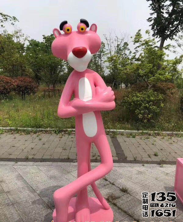 商场彩绘粉红豹卡通动物玻璃钢雕塑
