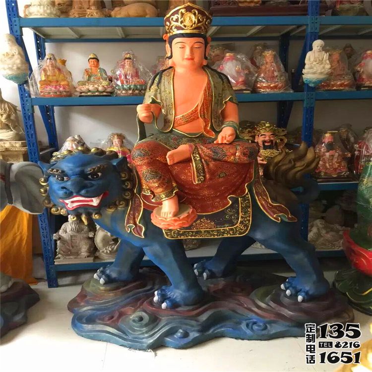 佛教寺院供奉玻璃钢彩绘佛像文殊普贤雕塑 佛教寺院供奉玻璃钢彩绘佛像文殊普贤雕塑